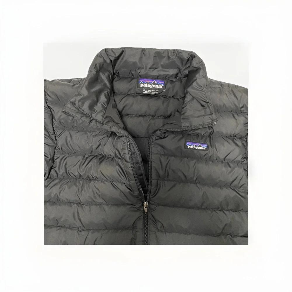 Patagonia  Boys XL (14) Black Down Puffer Jacket Full Zip Pockets